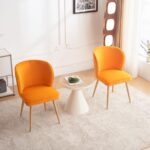ANOUR Dining Chairs Set of 2, Modern Velvet Dining Room Chairs with Metal Legs, Upholstered Armless Side Chairs for Dining Room, Kitchen, Living Room, Bedroom-Orange