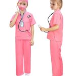 BOMLY Doctor Costume for Kids 7Pcs Toddler Nurse Scrubs Set With Halloween Dress Up Costumes for Boys and Girls Ages 3-11 (Pink, 3T-4T)
