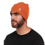 100% Merino Wool Ridge Cuff Beanie – Unisex Warm Winter Hat – Burnt Orange