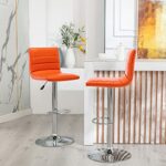 Vogue Furniture Direct PU Leather Bar Stools, Modern Square Adjustable Swivel Barstools with Back, Armless Airlift Counter Height Bar Chairs for Kitchen Dining Set of 2 (Orange)