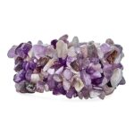 Bling Jewelry Purple Amethyst Crystal Chip Stone Wide Chunky Cluster Multi Strand Stretch Statement Bracelet For Women
