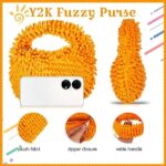 Abbylike Y2k Fuzzy Orange Purse and Orange Sunglasses for Women Cute Plush Fluffy Tote Bag Square Retro Sunglasses Fuzzy Purse for Women Girls Gift