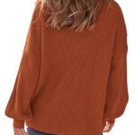 PRETTYGARDEN Long Sleeve Oversized Sweaters for Women Fall 2023 Crew Neck Solid Color Casual Knit Pullover Sweater Tops (Orange,Small)