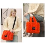 Herald Large Tote Bag for Women Soft Winter Fluffy Fuzzy Furry Plush Top Handle Purse and Handbag With Long Shoulder Strap