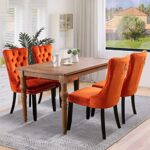 SoarFlash Velvet Dining Chairs Set of 4, Tall Back Side Chair, Modern Upholstered High-end Tufted Side Chair with Button Back Ring, Solid Wood Legs (Orange)