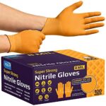 Inspire Heavy Duty Orange Nitrile Disposable Gloves | ULTRA 8 Mil Diamond Textured Grip | Industrial Mechanic Food (100, XXL)