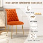 Clihome Velvet Dining Chairs Set of 2?Orange Upholstered High Back Chairs for Bedrooms?Living Room, Dining Room, Kitchen?Modern Metal Chairs with Gold Handle and Gold Legs