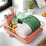 Kitsure Dish Drying Rack- Space-Saving Dish Rack, Dish Racks for Kitchen Counter, Durable Stainless Steel Kitchen Drying Rack with a Cutlery Holder, Orange