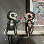 Sugar Skull Couple Statue, Sugar Skull Figurine, Resin Crafts Cute Statue Skull – Resin Skull Statue Home Decor, Adorable Skull Sculpture Memorial Statue Halloween Skull Statues Gifts (C)