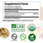 Organic Vitamin C from Camu Camu Capsules 1,000mg, Packed with Natural VIT C, Raw Antioxidants – Immune Support Supplement & Anti-Aging for Skin – Camu Camu Powder Organic, Vegan, Non-GMO (120 Count)