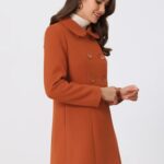 Allegra K Women’s Peter Pan Collar Double Breasted Winter Long Trench Pea Coat Large Dark Orange