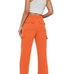 AUTOMET Womens Fleece Cargo Sweatpants Y2K Baggy Fleece Elastic Parachute Pants Loose Fit Gym Lounge Trousers with Pockets Orange