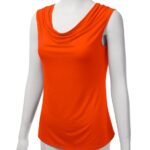 FASHIONOLIC Women’s Cowl Neck Ruched Draped Sleeveless Stretchy Blouse Casual Tank Top (Made in USA) (PHI419) Orange L