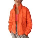 Flygo Quilted Jackets for Women Packable Puffer Jacket Baggy Lightweight Winter Down Coat Fp Movement(Orange-S)