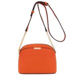 FashionPuzzle Saffiano Small Dome Crossbody bag with Chain Strap (Orange)