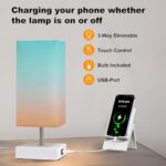 DLLT Nightstand Lamp with USB Charging Port, Bedside Lamps for Bedroom, Small Table Lamp, 3 Way Dimmable Touch Lamp, Modern Desk Lamp for Living Room, Orange Blue Green Gradient (LED Bulb Included)