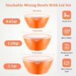 CherHome Mixing Bowls with Lids Set of 3?Lightweight Mixing Bowl with lid?Nesting Plastic Salad Bowls with Lids for Kitchen Preparing?Baking?Serving?Microwave Safe?Dishwasher Safe?Orange
