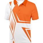 SCODI Men’s Print Polo Shirts Sport Golf Shirt Moisture Wicking Funny Short Sleeve Tennis T Shirt White Orange X-Large