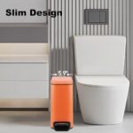 TIPGO Slim Bathroom Trash Can with Lid Soft Close, 6 Liter / 1.6 Gallon Stainless Steel Garbage Can with Removable Inner Bucket, Step Pedal, Small Trash Cans for Bedroom, Office, Kitchen (Orange)