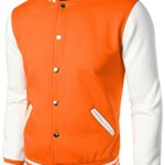 HOOD CREW Man’s Varsity Baseball Jacket Cotton Blend Letterman Jackets Orange S