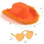 Funcredible Orange Light Up Cowboy Hat and Glasses – Fluffy Cowgirl Hat – Feather Cowboy Hat for Women – Cowgirl Costume Accessories