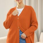 AUTOMET Womens Halloween Sweaters Cashmere Fall Cardigan 2023 Open Front Oversized Button Lightweight Winter Sweaters V Neck Knit Outwear Orange