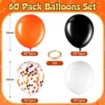 60 Pieces Balloons Kit 12 Inch Confetti Balloons with 2 rolls Ribbon Latex Balloon Party Favor Metallic Balloons for Birthdays Baby Shower Wedding Graduation Decorations (Black, Orange, White)