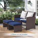 OC Orange-Casual Outdoor Loveseat 3 Piece Patio Furniture Set Outdoor Conversation Set All-Weather Wicker Love Seat with Ottoman/Side Table, Brown Rattan, Blue