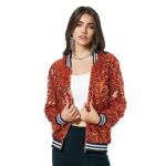 Yutuwomsfushi Womens Long Sleeve Sequin Open Front Zipper Jacket with Ribbed Cuffs Christmas Orange small