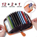 GADIEMKENSD Credit Card Holder Small Rfid Wallet Zipper Genuine Leather Accordion Wallets Case for Men Women id Compact Slim Zip 12 Individual Credit Card Slots And 2 Cash Slots Orange
