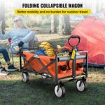 VEVOR Wagon Cart, Collapsible Folding Cart with 176lbs Load, Outdoor Utility Garden Cart, Adjustable Handle, Portable Foldable Carts and Wagons for Beach, Camping, Grocery, Orange
