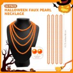 32 Pack Mardi Gras Orange Bead Necklaces Costume Jewelry Fake Pearl Necklace Bulk Mardi Gras Faux Pearl Necklace for Women Graduation Bead Necklace for Halloween Party Decoration