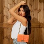 STAISE Designer Crossbody Bags for Women, Small Quilted Leather Handbags, Trendy Womens Mini Purse, Shoulder Bag Chain Strap (Orange)