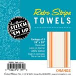 Aunt Martha’s Stitch ‘Em Up Vintage Box Stripe Towels, 18 by 28-Inch, Orange on Natural, 3-Pack