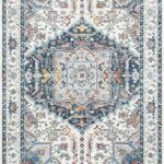 xilixili Area Rug 6×9 – Anti-Slip Backing Washable Rug – Stain Resistant Rugs for Living Room,Bedroom & Dining Room,Vintage Printed Area Rugs (Blue/Orange,6’x9′)