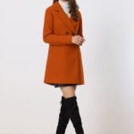 Allegra K Women’s Notched Lapel Double Breasted Raglan Winter Coats Medium Dark Orange