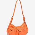 Verdusa Women’s Pleated Hobo Shoulder Bag PU Leather Clutch Handbag Orange one-size