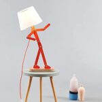 HROOME Fun Desk Lamp for Kids Bedside Bedroom – Creative Swing Arm Modern Unique Reading Wood Table Light for Living Room Girls Boys Quirky Gift – Oran Orange, Bulb Included