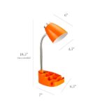 Simple Designs LD1002-ORG Gooseneck Organizer Desk Lamp with iPad Tablet Stand Book Holder, Orange