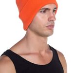 Top Level Unisex Cuffed Plain Skull Beanie Toboggan Knit Hat/Cap, Orange