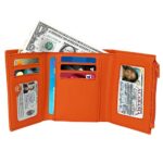 Sanlykate PU Leather Trifold Wallet for Men & Women, RFID Blocking Wallets with 6 Card Slot + 2 ID Window Slot + 1 Coin Zipper Pocket + 1 Note Compartment, Orange
