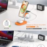 3 in 1 Wireless Charging Station for Apple MagSafe Charger, 15W Fast Magnetic Mag-Safe Charger Stand for iPhone 15 14 13 12 Series Apple Watch AirPods Multiple Devices, Adjustable Angle, Orange