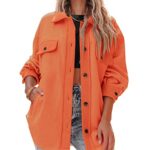 LAMISSCHE Womens Oversized Button Down Shacket Fuzzy Fleece Long Sleeve Jackets Warm Sherpa Collared Coats With Pockets(Orange,2XL)