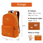 vimapo Foldable Casual Daypack, Lightweight Nylon Backpack for Travel, 20L Packable Hiking Daypack, Camping Outdoor Cycling Bag for Adults (Orange)