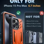 FNTCASE for iPhone 15-Pro-Max Case: Military Grade Drop Proof Rugged Protective Cell Phone Cover with Kickstand & Built-in Protector | Matte Textured Shockproof TPU Hybrid Bumper Cases (Orange)