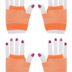 PENTA ANGEL 2 Pairs Neon Stretchy Mesh Fishnet Fingerless Gloves for Women Girls 80s 90s Costume Dress Up Party Halloween Cosplay (Orange, Short)