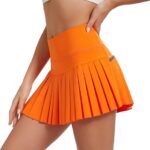 Tennis Skirts for Women with Pockets High Waist Athletic Shorts Pleated Sports Golf Skorts Small Orange