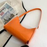 QWINEE Women’s Artificial Patent Leather Tote Bag Square Bag Satchel Purse Handbags Ladies Shoulder Totes Bag Crossbody Bags Orange One-Size