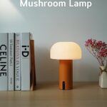 WEILAILUX Outdoor Mushroom Table Lamp Waterproof, Cordless Table Lamps Rechargeable, Battery Operated Lamp with USB Charging, Touch Dimmable Night Light for Bedroom/Patio/Camping/Dinning (Orange)