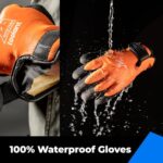 100% Waterproof Gloves for Men and Women, Winter Work Gloves for Cold Weather, Touchsreen, Thermal Insulated Freezer Gloves, With Grip, Orange, Medium